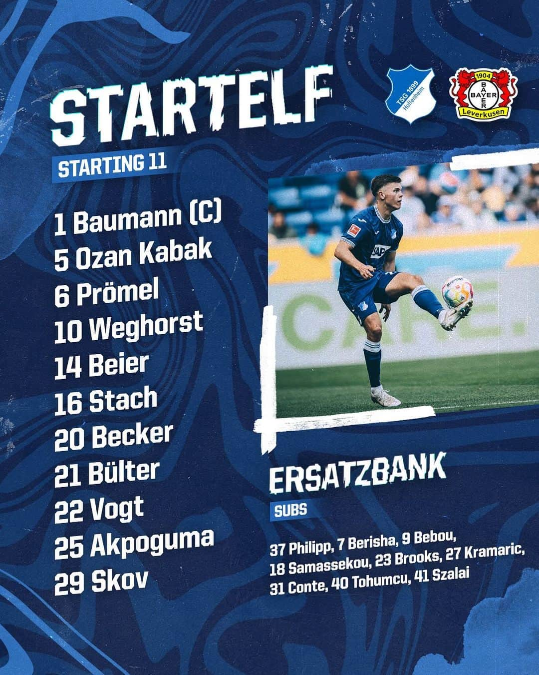 TSG1899ホッフェンハイムのインスタグラム：「@finnbecker in der Startelf, @andrejkramaric zurück im Kader: #LeTSGo! ⚡️」