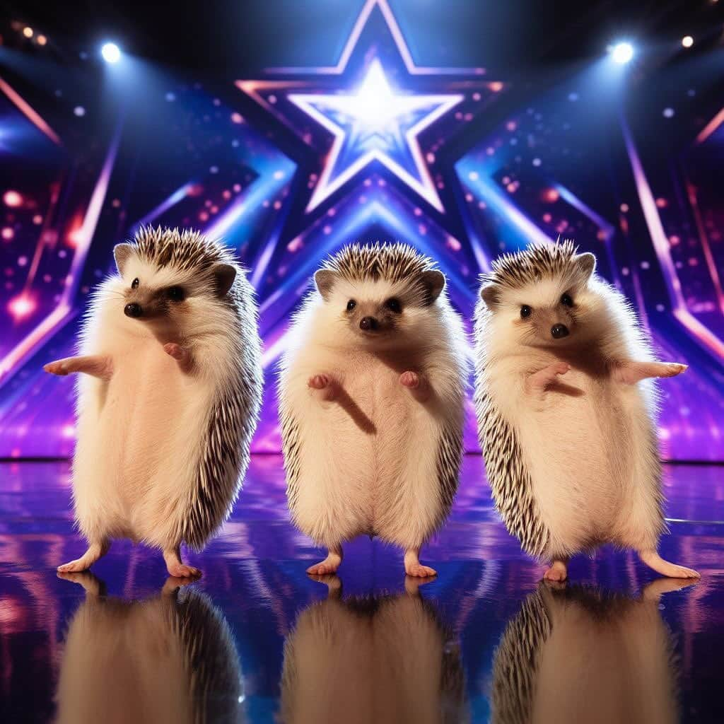 ダーシーのインスタグラム：「Amazing Hedgies‼️🕺🕺🕺 Winner is…⁉️🏆✨  #aiart#agt#bgt#hedgehog#hedgie#cuteanimals#flyinghedgehogs#ハリネズミ#はりねずみ#igel#hérisson#riccio#erizo#고슴도치#刺猬」