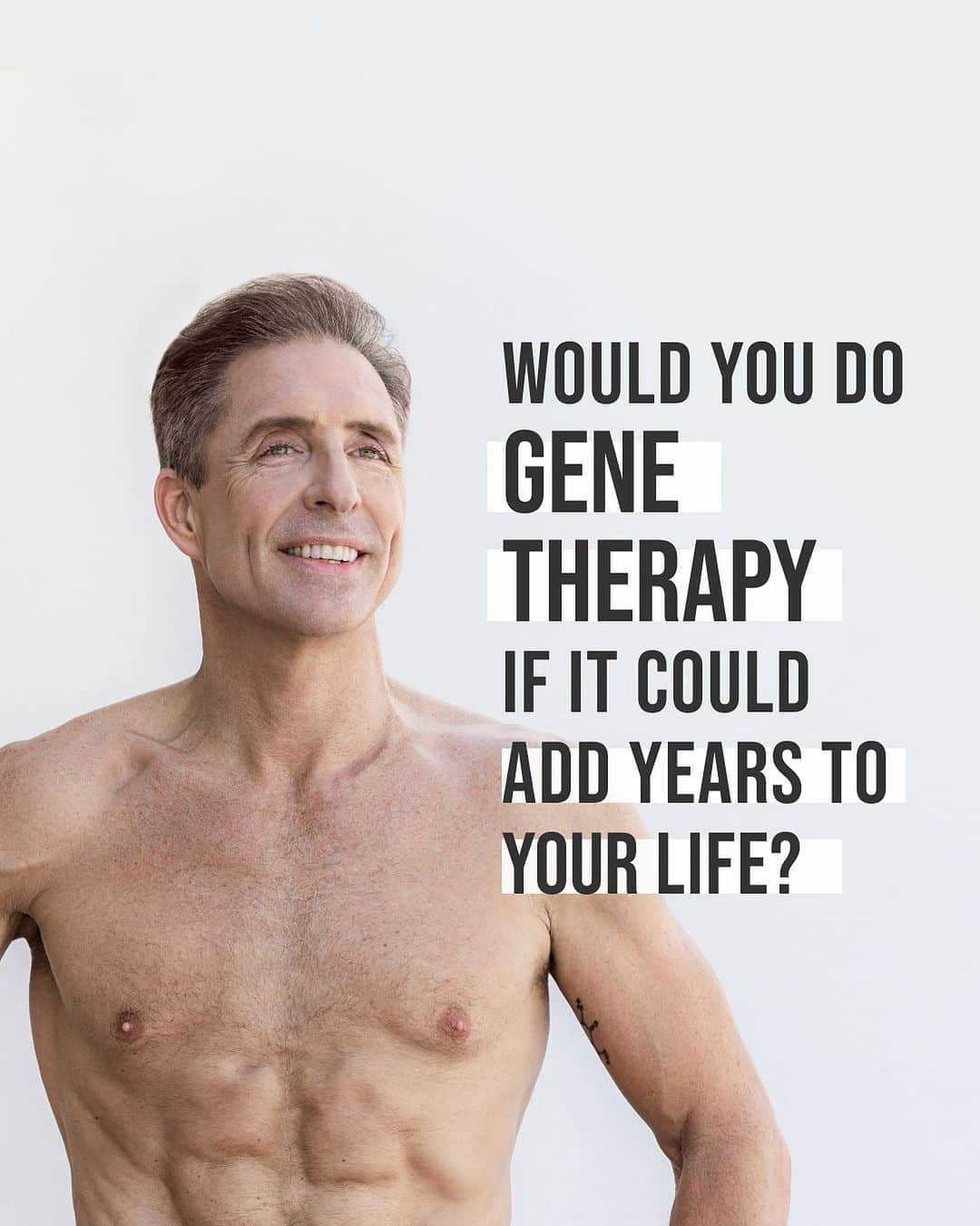 デイヴ・アスプリーのインスタグラム：「🔑 Unlock the secrets to longevity! 🧬  Would you take the leap into GENE THERAPY if it meant adding YEARS to your life? 👀  I did (NOT mRNA) and the results are mind-blowing! 🤯  Imagine shedding 9 YEARS from your biological age with a single 1nj3ct10n. It's not science fiction; it's here!  It’s reversible and does not permanently change your genes at all. 💉  Introducing Follistatin Gene Therapy - the next big biohack on the horizon! 🌟  Follistatin (FST) has a solid safety track record and shows exceptional effectiveness as a first-line longevity gene therapy.  In recent human clinical trials, FST increased lean mass, trimmed fat, reduced inflammation, elongated telomeres, and dramatically reversed epigenetic aging (This photo is real: I asked the photographer what she did in post: she did not edit my face, did not remove wrinkles, did not change the shape of my body or muscles at all. She did lighten my teeth 🤷‍♂️, remove the background, and fix flyaway hairs. I don’t love the shot because my upper chest is way bigger in real life though. This photo is from work on my last book, BEFORE the gene therapy…😂).  Curious about this groundbreaking treatment?  Head over to DaveAsprey.com/GeneTherapy and and join the biohacking pioneers embracing this life-changing therapy. 🌐  It's time to take the plunge and upgrade yourself!   Link in bio to learn more 🔗  #TheHumanUpgrade #DaveAsprey #GeneTherapy #AntiAging #Longevity #Biohacking #Follistatin #FST」