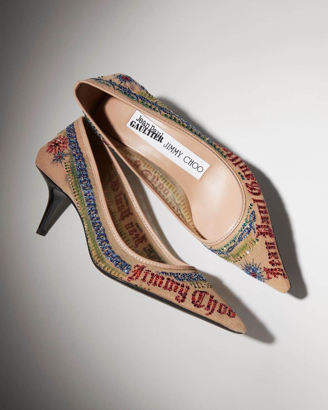 Jimmy Chooのインスタグラム：「Explore the tension between refinement and rebellion with Jimmy Choo / Jean Paul Gaultier – an exclusive capsule celebrating statement glamour #JimmyChooxJPG」