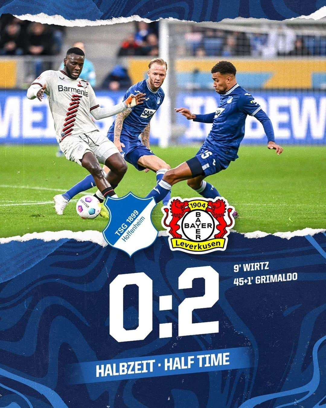 TSG1899ホッフェンハイムのインスタグラム：「Kurz vor der Pause erhöht Leverkusen 🥴」