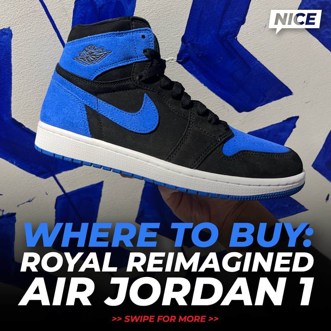 Nice Kicksのインスタグラム：「Jordan Brand continues its Reimagined series with another must-have Air Jordan 1 ✨ The “Royal Reimagined” AJ1 is looking like a must-add to your collection! 🔥  You can cop an authentic pair right now through @ebay backed by Authenticity Guarantee at our LINK IN BIO ☑️ @ebaysneakers  #ebaysneakers #AuthenticityGuarantee #ebaypartner」