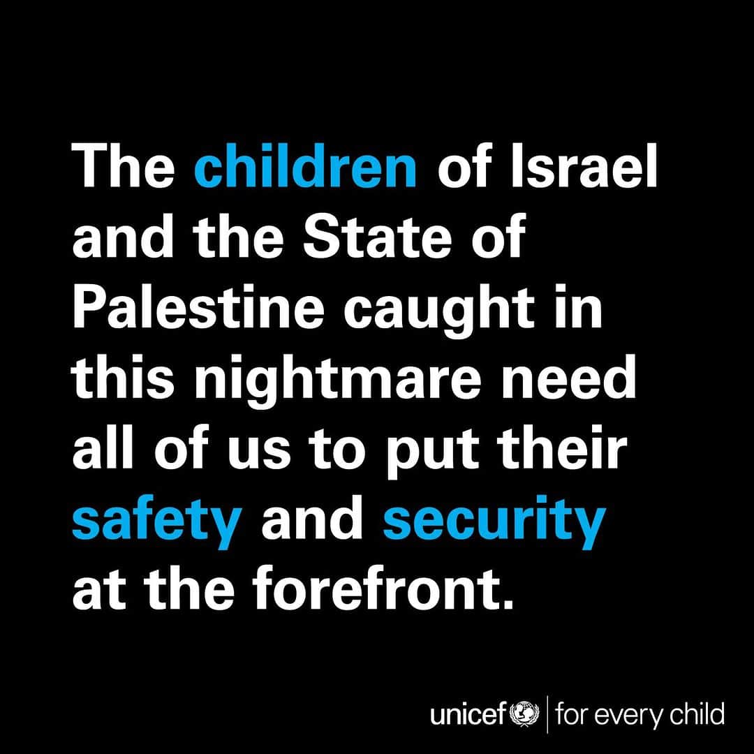 unicefのインスタグラム：「On behalf of all the children caught in this nightmare, we’re calling for an immediate humanitarian ceasefire.  We need unrestricted humanitarian access, immediate and safe release of all abducted children, and protection for all children.」