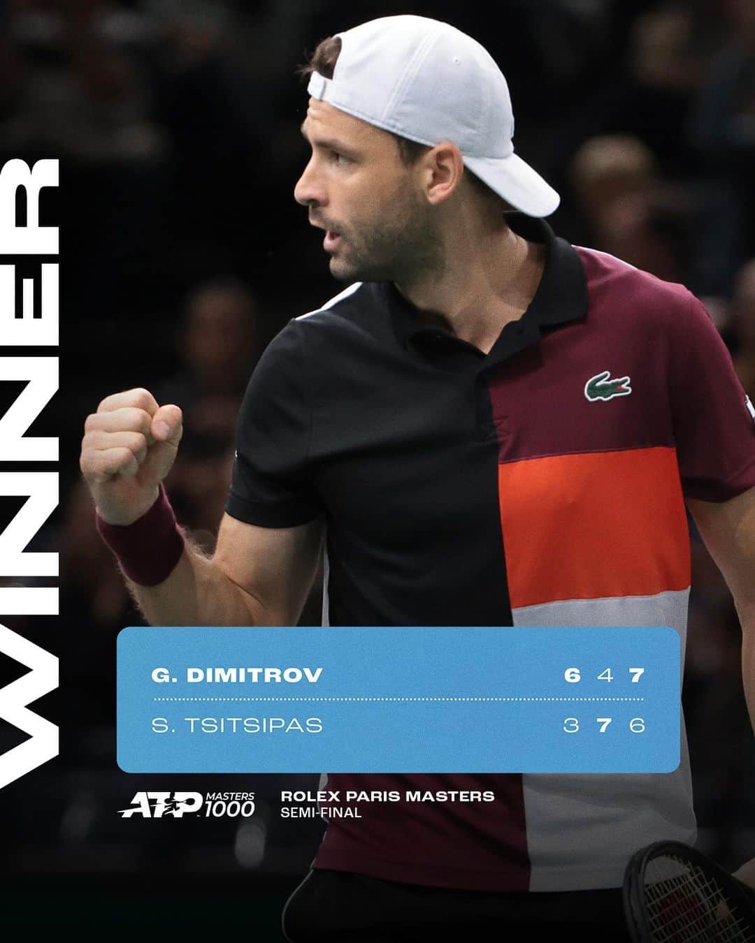 ATP World Tourさんのインスタグラム写真 - (ATP World TourInstagram)「GRIGOR THE GREAT 💎   @grigordimitrov fights past Tsitsipas to reach his second career Masters 1000 final!   #RolexParisMasters」11月5日 1時03分 - atptour