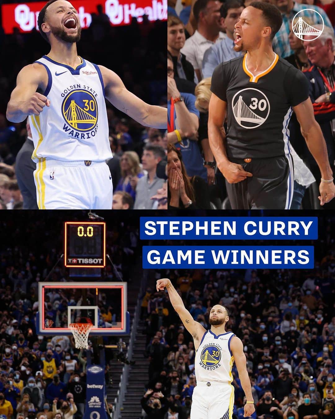 ゴールデンステート・ウォリアーズのインスタグラム：「Stephen Curry now has nine game winners with less than five seconds on the clock.  Which is your favorite?」