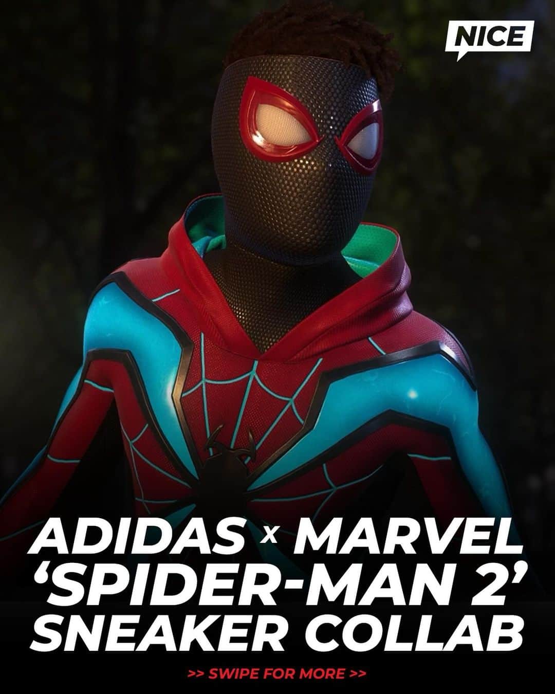 Nice Kicksのインスタグラム：「Idk what they were doing with Miles Morales’ mask but the shoes lookin’ tough 🕷️🔥   adidas and Marvel’s new Ultra 4D is inspired by Miles Morales’ final suit in the new Spider-Man 2 game 🎮  LINK IN BIO for more details 📲」