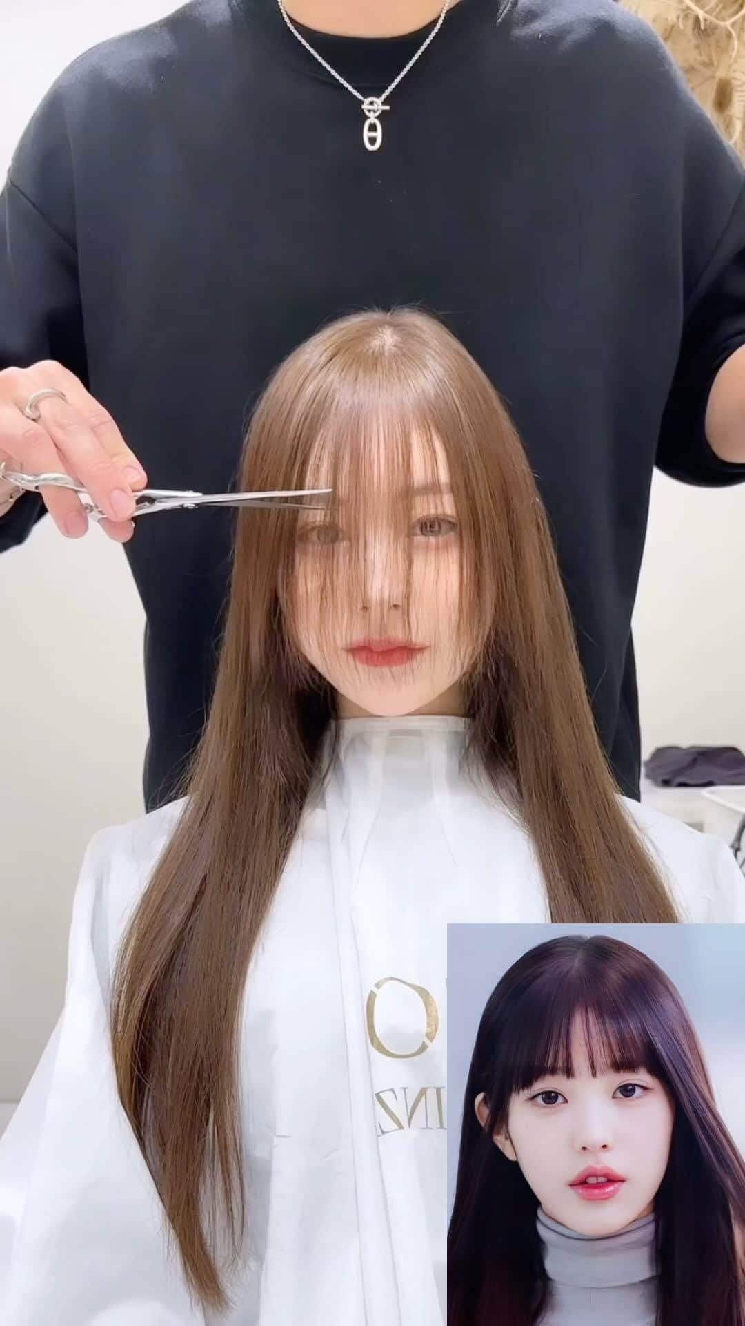 小西恭平のインスタグラム：「ウォニョンさん風、ワイドバング✂︎✨ 今流行りの姫カットをミックスさせてさらにおしゃれに可愛くデザインしました😊 ワイドバングは勇気がいる人が多いと思うので、その方に合った前髪の幅を提案させていただきます✨」