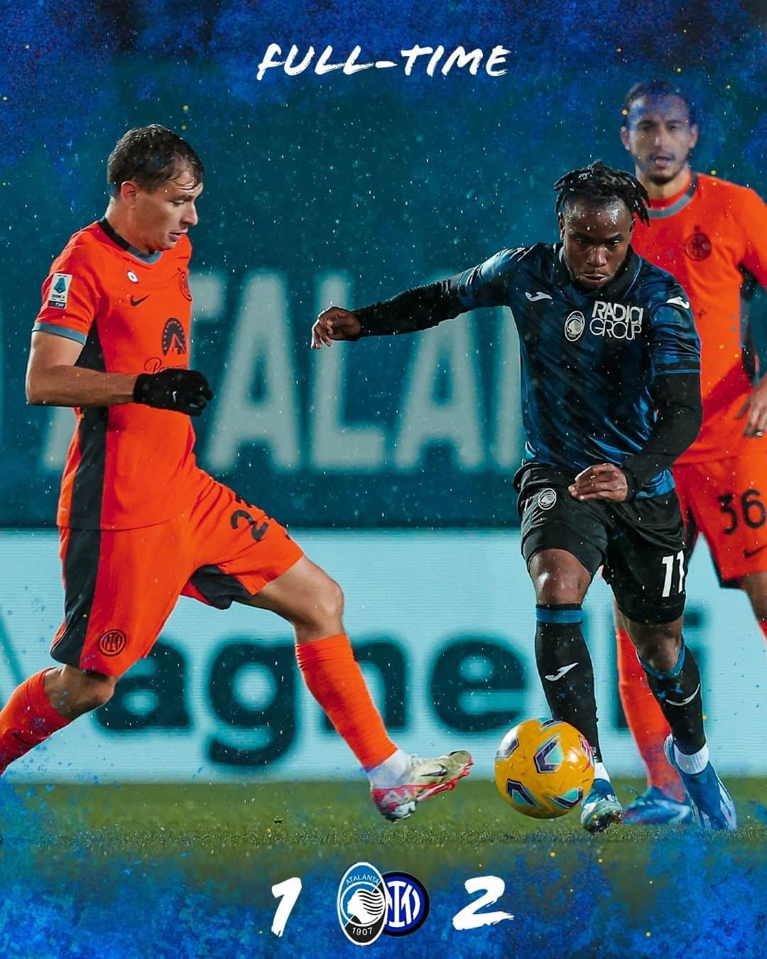 アタランタBCのインスタグラム：「Termina qui la nostra striscia positiva al Gewiss Stadium.  Our home unbeaten streak comes to an end.  #AtalantaInter #SerieA #GoAtalantaGo ⚫️🔵」