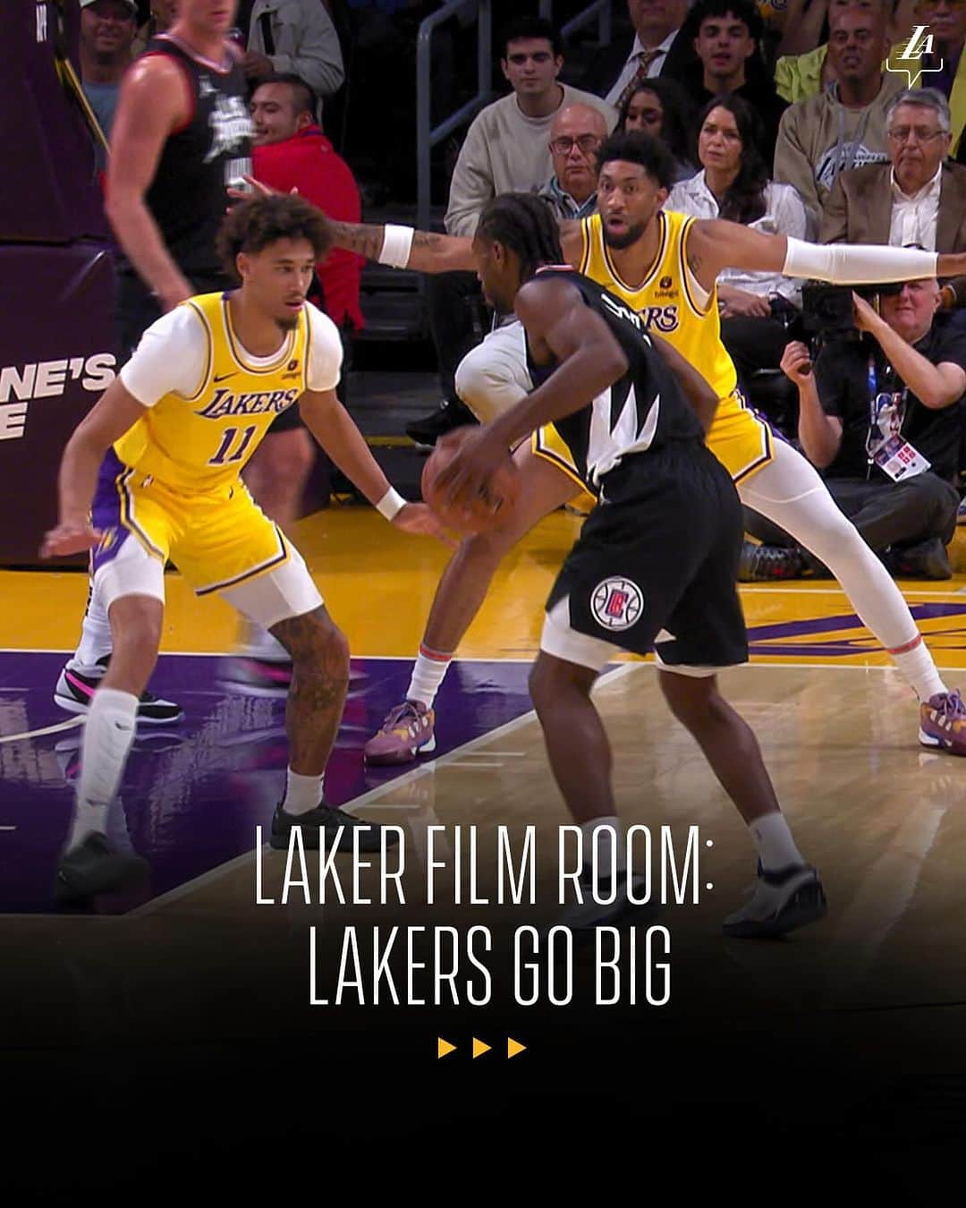 Los Angeles Lakersのインスタグラム：「How a three-big lineup helped the squad get the comeback win. Break it down 🎥」