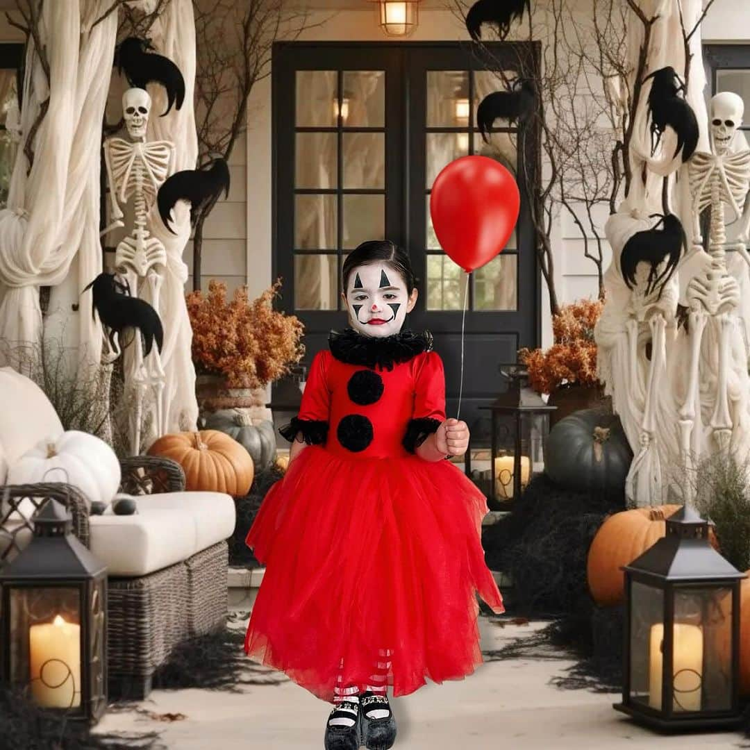 Mariana Sampaioのインスタグラム：「Eu simplesmente não estou aguentando. Hoje, 04/11, e Luísa segue se fantasiando e indo a eventos de Halloween 🤡🖤🎈  Sem palavras pra essa fantasia @le_infance 🖤」