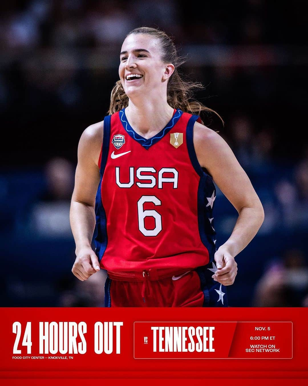 USA Basketballさんのインスタグラム写真 - (USA BasketballInstagram)「⏳ Tomorrow Night ⌛️  🇺🇸 #USABWNT vs 🧡 @ladyvol_hoops  6 PM ET/3 PM PT  📺 @SECNetwork」11月5日 7時01分 - usabasketball