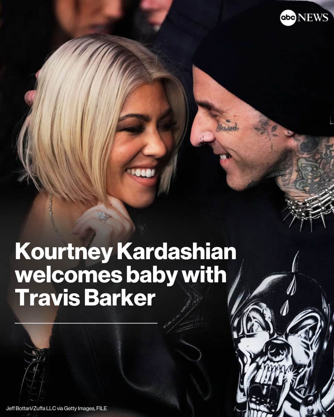ABC Newsのインスタグラム：「Kourtney Kardashian and Travis Barker have welcomed their first child together, a source close to the situation confirmed to ABC News. More at LINK IN BIO.」