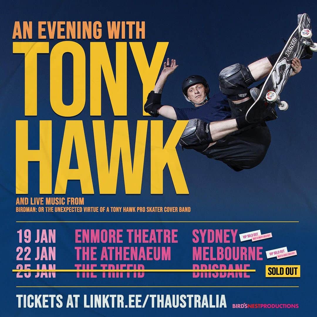 トニー・ホークさんのインスタグラム写真 - (トニー・ホークInstagram)「🇦🇺🛹🎮🎤🎸 Tickets still available to “evening with” in Sydney & Melbourne, and to #THPS25 in Brisbane (+ @birdhouseskateboards crew). Links in bio Thanks to @activision / @tonyhawkthegame for making this [redemption] Oz tour possible.」11月5日 7時47分 - tonyhawk