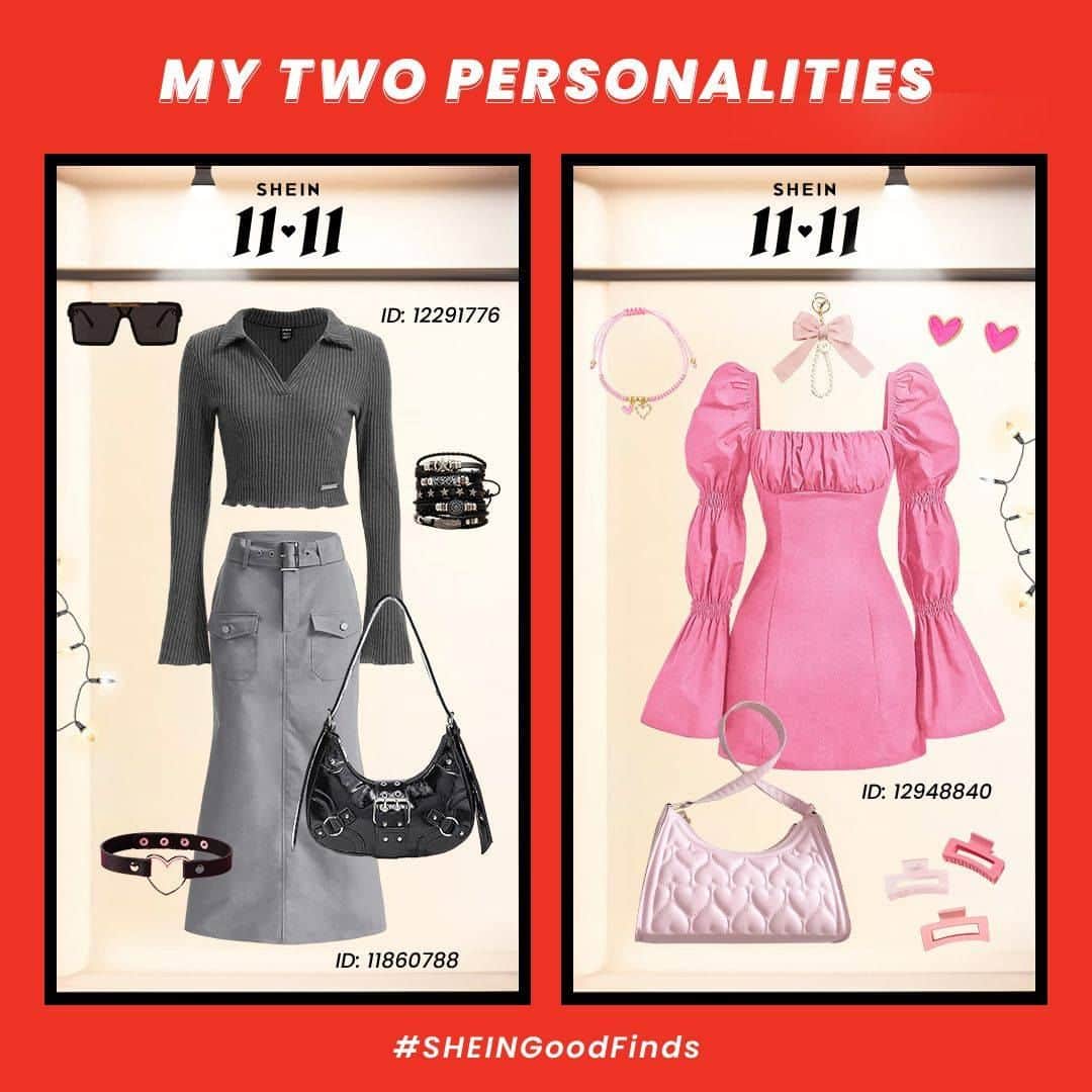 SHEINのインスタグラム：「TFW opposites attract 😍 Which  #SHEIN1111sale fit is your monochrome mood: 🖤 or 💗? 👇  🔗:https://shein.shop/va7v933  #SHEINGoodFinds」