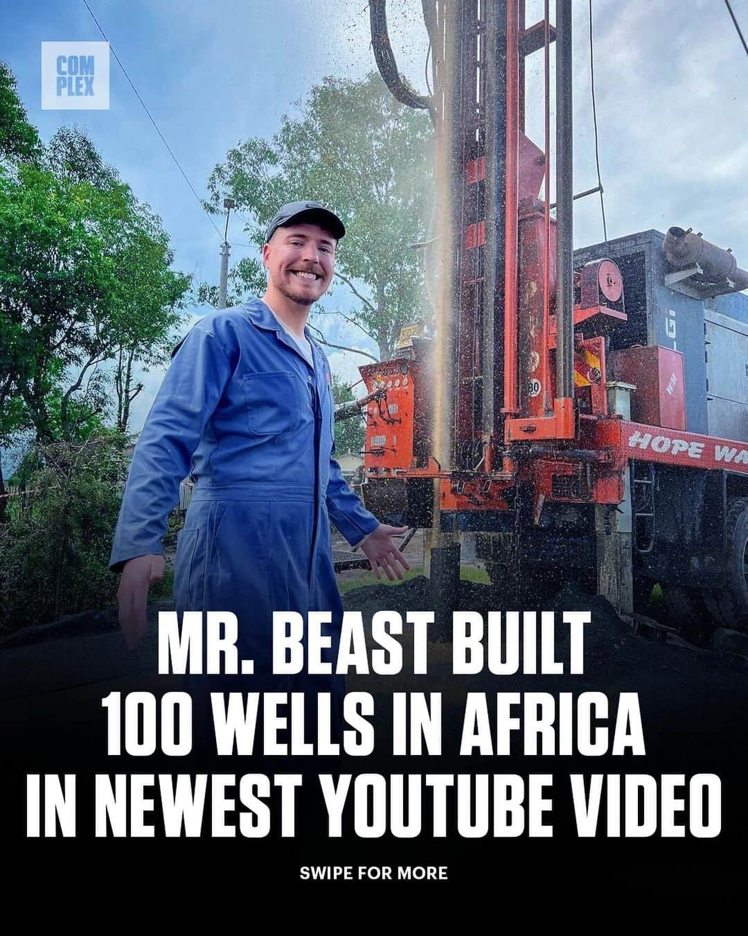 COMPLEXのインスタグラム：「In an 8-month long project, Mr. Beast reveals he helped build 100 wells in Africa 🥹」