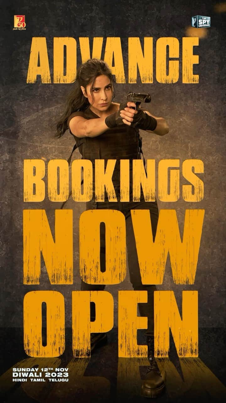 カトリーナ・カイフのインスタグラム：「#Tiger3 advance bookings are now open, book your tickets right away! *link in bio* In cinemas on Sunday, 12th Nov. Releasing in Hindi, Tamil & Telugu. @beingsalmankhan | @therealemraan | #ManeeshSharma | @yrf | #YRF50 | #YRFSpyUniverse」