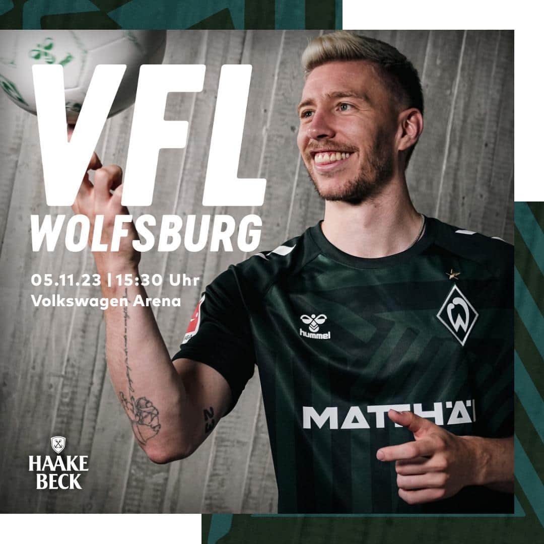 のインスタグラム：「SPIELTACH 💚🤍  Für #Werder geht es heute in Wolfsburg um die nächsten 3️⃣ Punkte! 💪⚽  Auf geht's! 💚 _____ #werder #bremen #svw #llgw #wobsvw」