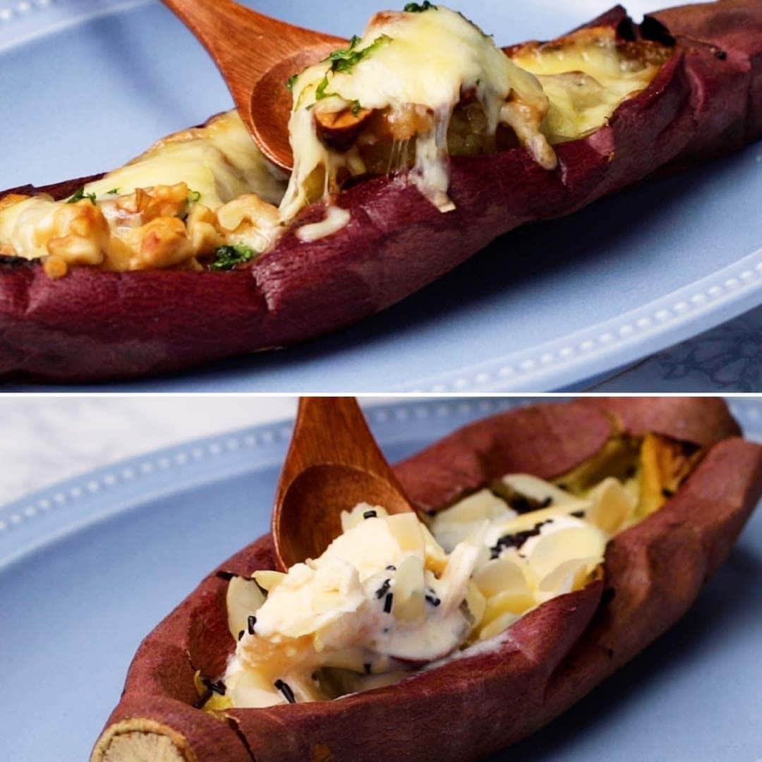 Tasty Japanのインスタグラム：「@tastyjapan 👈他のレシピもチェック！ さつまいもと言ったら焼き芋♡グラタンとスイーツのアレンジ2選🍠  レシピが知りたい方はプロフィールのリンクをクリックしてね♪  ===  2 Recipes to Elevate Your Regular Baked Sweet Potatoes ㅤㅤㅤㅤㅤㅤㅤㅤㅤㅤㅤㅤㅤ ◆Baked Sweet Potatoes au Gratin with Honey Nuts Servings: 1 baked sweet potato  ㅤㅤㅤㅤㅤㅤㅤㅤㅤㅤㅤㅤㅤ INGREDIENTS 1 baked sweet potato (abt 300g) 10g butter 10g mixed nuts 40g shredded cheese Some parsley Some honey ㅤㅤㅤㅤㅤㅤㅤㅤㅤㅤㅤㅤㅤ PREPARATION 1. Make a shallow cut horizontally on the potato. Leave 1cm for both sides. 2. Cut the butter into halves and place them in the potato. Put mixed nuts and salt. Place shredded cheese on top. Sprinkle with some parsley. 3. Bake for 10 minute in the toaster oven (until golden). Transfer to a plate. Add some honey on top. 4. Enjoy! ㅤㅤㅤㅤㅤㅤㅤㅤㅤㅤㅤㅤㅤ ◆Baked Sweet Potatoes with Vanilla Ice Cream Servings: 1 baked sweet potato ㅤㅤㅤㅤㅤㅤㅤㅤㅤㅤㅤㅤㅤ INGREDIENTS 1 baked sweet potato (abt 300g) 100g vanilla ice cream 1 teaspoon chocolate sprinkles 1 tablespoon almond slices ㅤㅤㅤㅤㅤㅤㅤㅤㅤㅤㅤㅤㅤ PREPARATION 1. Make a shallow cut horizontally on the potato. Leave 1cm for both sides. 2. Place vanilla ice cream in the potato cut. 3. Place the potato on a plate. Add some chocolate sprinkles and almond slices on top. 4. Enjoy! ㅤㅤㅤㅤㅤㅤㅤㅤㅤㅤㅤㅤㅤ #tastyjapan #焼き芋 #焼き芋グラタン #焼き芋スイーツ」