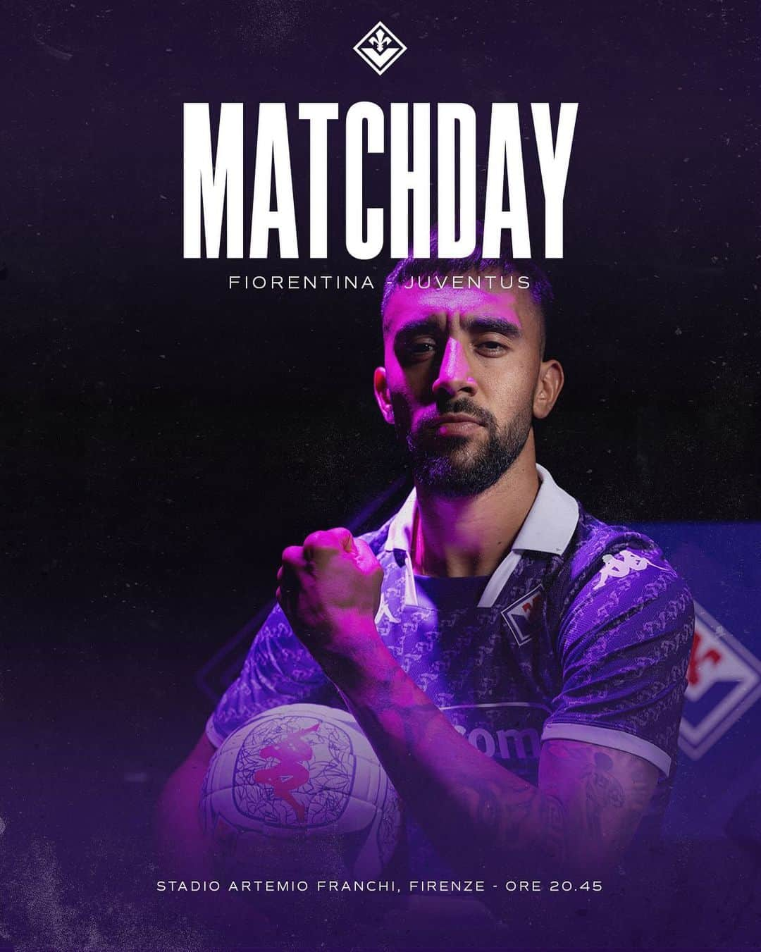 ACFフィオレンティーナのインスタグラム：「IT’S MATCHDAY💜⚜️ 🏆 Serie A ⚽️ Fiorentina-Juventus  📍 Stadio Artemio Franchi  🕖 20:45CET  #ForzaViola #FiorentinaJuventus #ACFFiorentina」