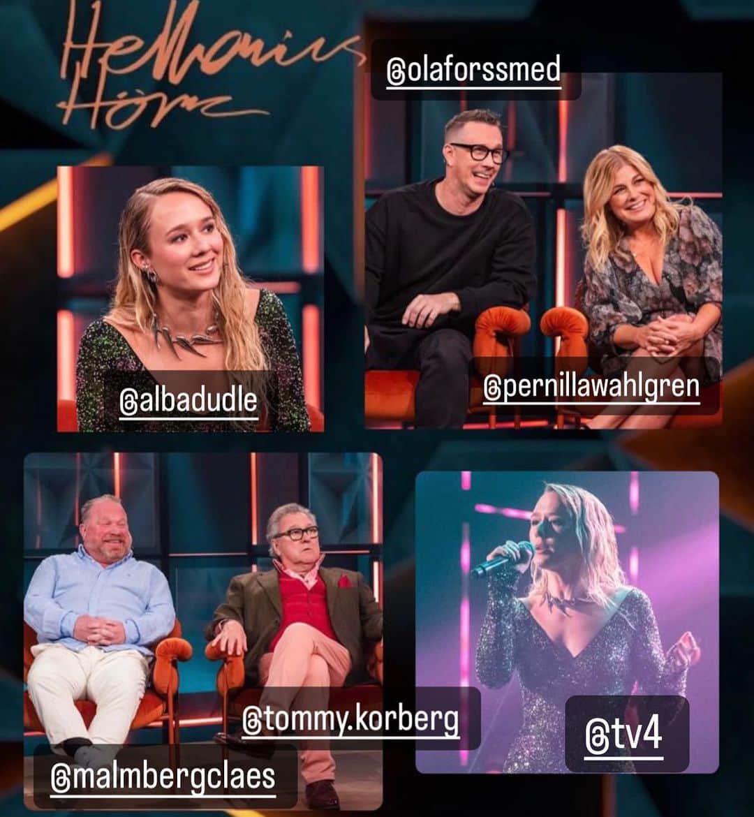 デイビット・ヘレニアスのインスタグラム：「Ikväll 20.00 i Hörnan! Gäster @pernillawahlgren @olaforssmed @albadudle @malmbergclaes och @tommy.korberg Missa absolut inte! Välkomna! ❤️@tv4」