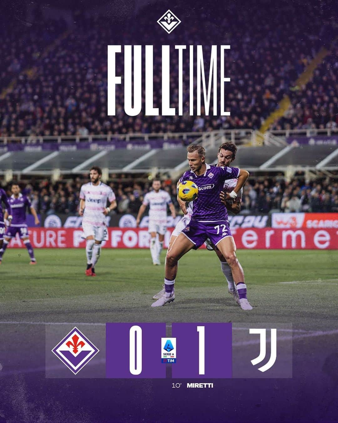 ACFフィオレンティーナのインスタグラム：「FULL TIME.  #forzaviola #fiorentina #fiorentinajuventus #seriea」