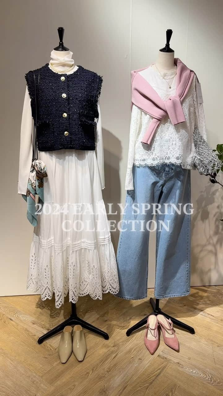 ルナのインスタグラム：「@arpege_story の2024Early Spring Collectionの展示会へ🤍 今回もめちゃ可愛くて迷いに迷ったー🥹💦 私が気になってるアイテムは動画で着用したり鏡で合わせたりしているものだよ♡  みんなは何が気になるかなー？❤️  @apuweiser_official  @arpege_story  @jusglitty_official  @mystrada_official  @cadune_official  @rirandture_official   ┈┈┈┈┈┈┈┈┈♡ #展示会 #展示会巡り #2024ss #2024sscollection #apuweiserriche #arpegestory #mystrada #rirandture #cadune #jusglitty #アルページュストーリー #リランドチュール #ジャスグリッティー #マイストラーダ #カデュネ #アプワイザーリッシェ #大人フェミニンコーデ #大人フェミニン #大人可愛い #フェミニンコーデ」