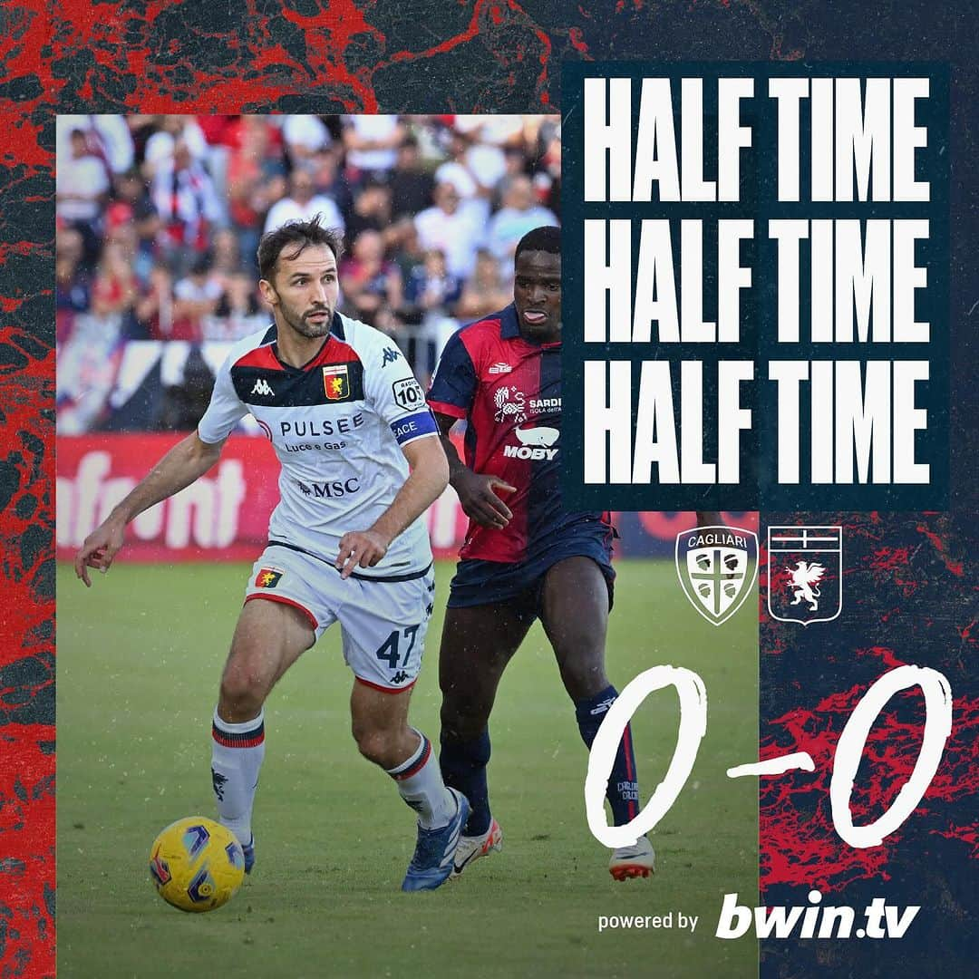 ジェノアCFCのインスタグラム：「⏸️ HT: #CagliariGenoa 0️⃣-0️⃣」