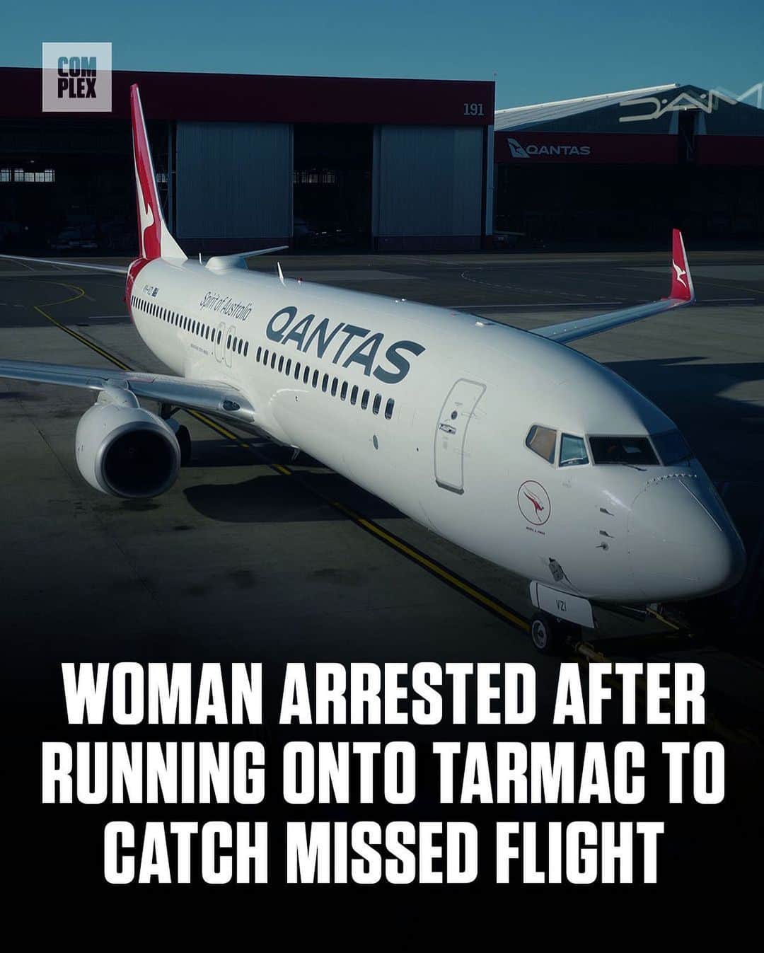 COMPLEXのインスタグラム：「An Australian woman was arrested this week after running onto the tarmac of a local airport in an attempt to prevent a plane from departing without her.  Watch the video at LINK IN BIO. 🔗」