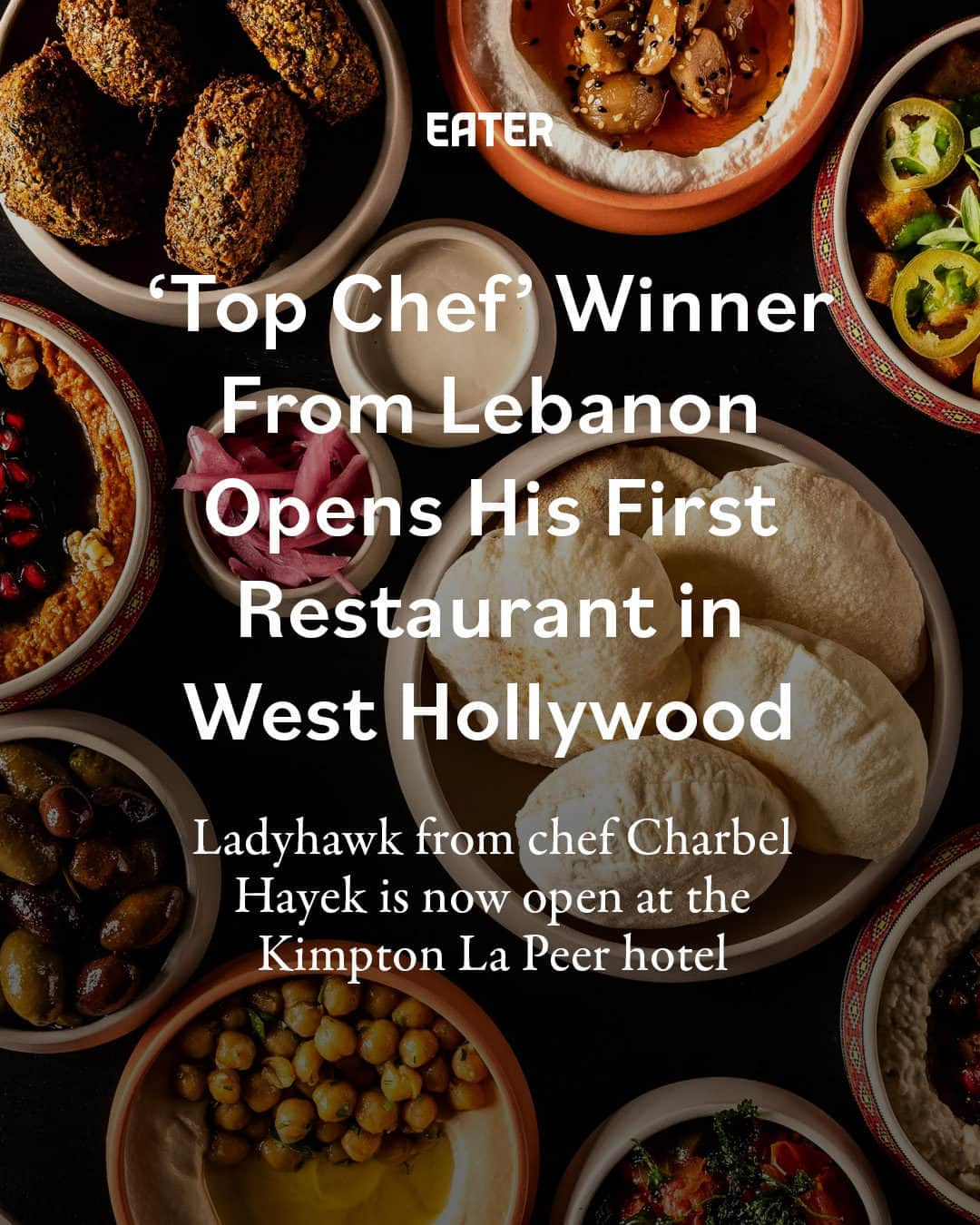 Eater LAのインスタグラム：「Ladyhawk showcases a personal Mediterranean menu from ‘Top Chef Middle East’ winner Charbel Hayek. The chef spent three years at Josiah Citrin’s Mélisse before returning to his hometown of Beirut, Lebanon to compete and win the reality competition show. At Ladyhawk — a name inspired by his mother — Hayek is taking a more intimate approach to Lebanese cooking with some childhood dishes making an appearance on the menu.  Tap the link in bio to read the opening feature by Eater LA reporter Mona Holmes (@monaeats).  📸: Neetu Laddha Photography」