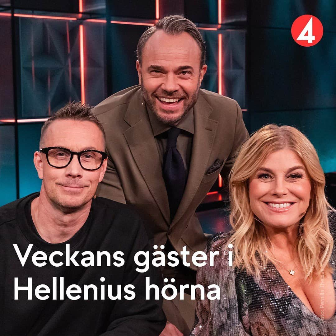 デイビット・ヘレニアスのインスタグラム：「Hoppas ni tittar på Hörnan IKVÄLL 20.00 på @tv4! Gäster @pernillawahlgren och @olaforssmed berättar om sin 30-åriga vänskap, deras nya show och bjuder dessutom på en annorlunda kärleksballad😉 Alba August @albadudle berättar om sin roll i nya storfilmen Stockholms blodbad och står även på Hörnan-scenen med sin nya singel⭐️ @tommy.korberg högaktuell med succémusikalen Änglagård blir utmanad att sjunga sina största nummer från hans musikaler genom åren….ja vi får höra Anthem. Dessutom kommer Claes Malmberg och överraskar sin kompis Tommy👯‍♂️ Det blir en väldigt kul kväll! Välkomna! ❤️」