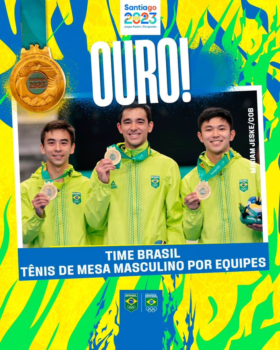 ウーゴ・カルデラノさんのインスタグラム写真 - (ウーゴ・カルデラノInstagram)「OURO NO 🏓! 🥇  O tênis de mesa conquista o ouro por equipes masculino e fecha campanha incrível da modalidade em Santiago! Foram sete medalhas no Pan!  MANDARAM BRASA DEMAIS! 🇧🇷  Assista aos Jogos Pan-Americanos AO VIVO: ▶️: YouTube.com/TimeBrasil 📺: CanalOlimpicoDoBrasil.com.br  #TimeBrasil #TimeBrasilEmSantiago #Santiago2023 #TenisDeMesa」11月6日 3時52分 - hugocalderano