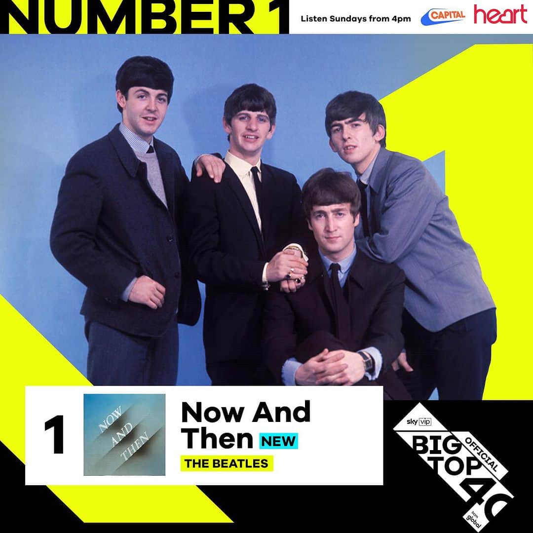 The Beatlesのインスタグラム：「45 years after being written and recorded by John Lennon, @thebeatles’ ‘Now And Then’ is Number 1 🫶」