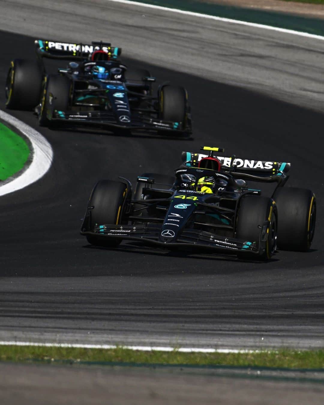 MERCEDES AMG PETRONASのインスタグラム：「Lewis finishes the São Paulo GP in P8. George was forced to retire with PU issues.」