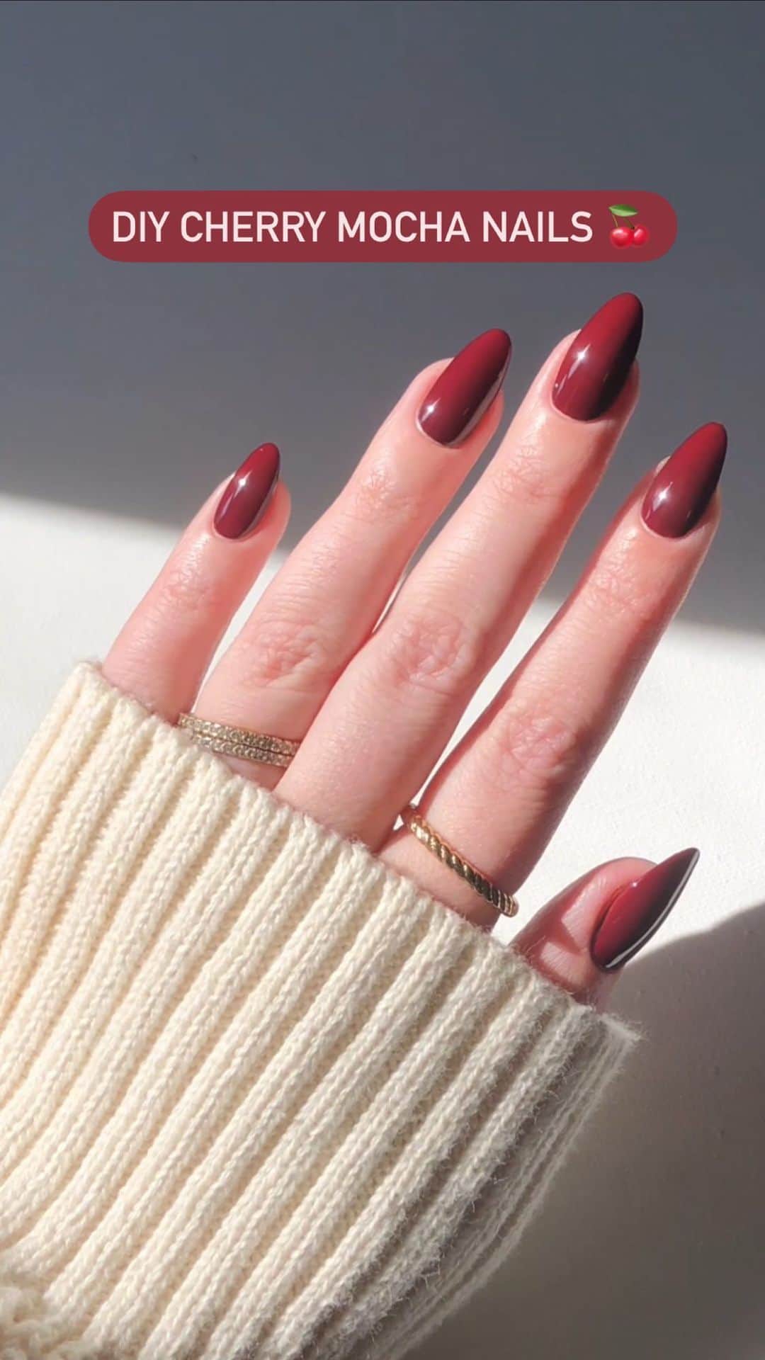 OPIのインスタグラム：「How to create the trending cherry mocha nails 🍒☕️  @sedjames layers 1 coat Brown to Earth + 1 coat Got the Blues for Red for this custom fall shade.  #OPI #fallnails #rednails #diynails」