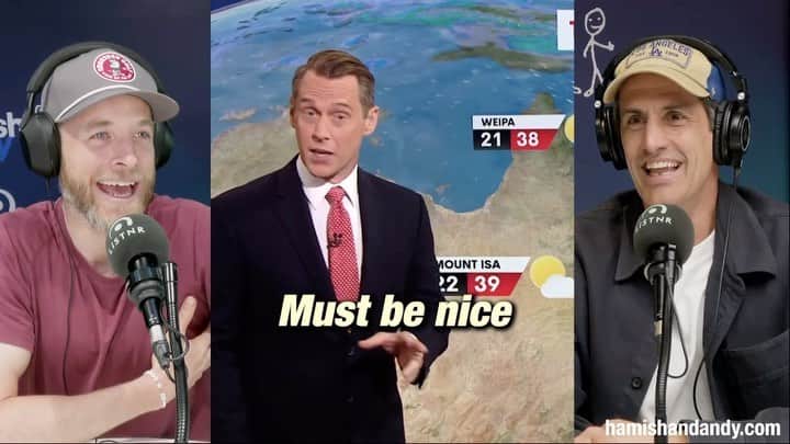 Hamish & Andyのインスタグラム：「We couldn’t believe this legendary weatherman dropping so many references to our podcast in one weather break! We applaud you @TonyAuden of @7NewsQueensland 👏」