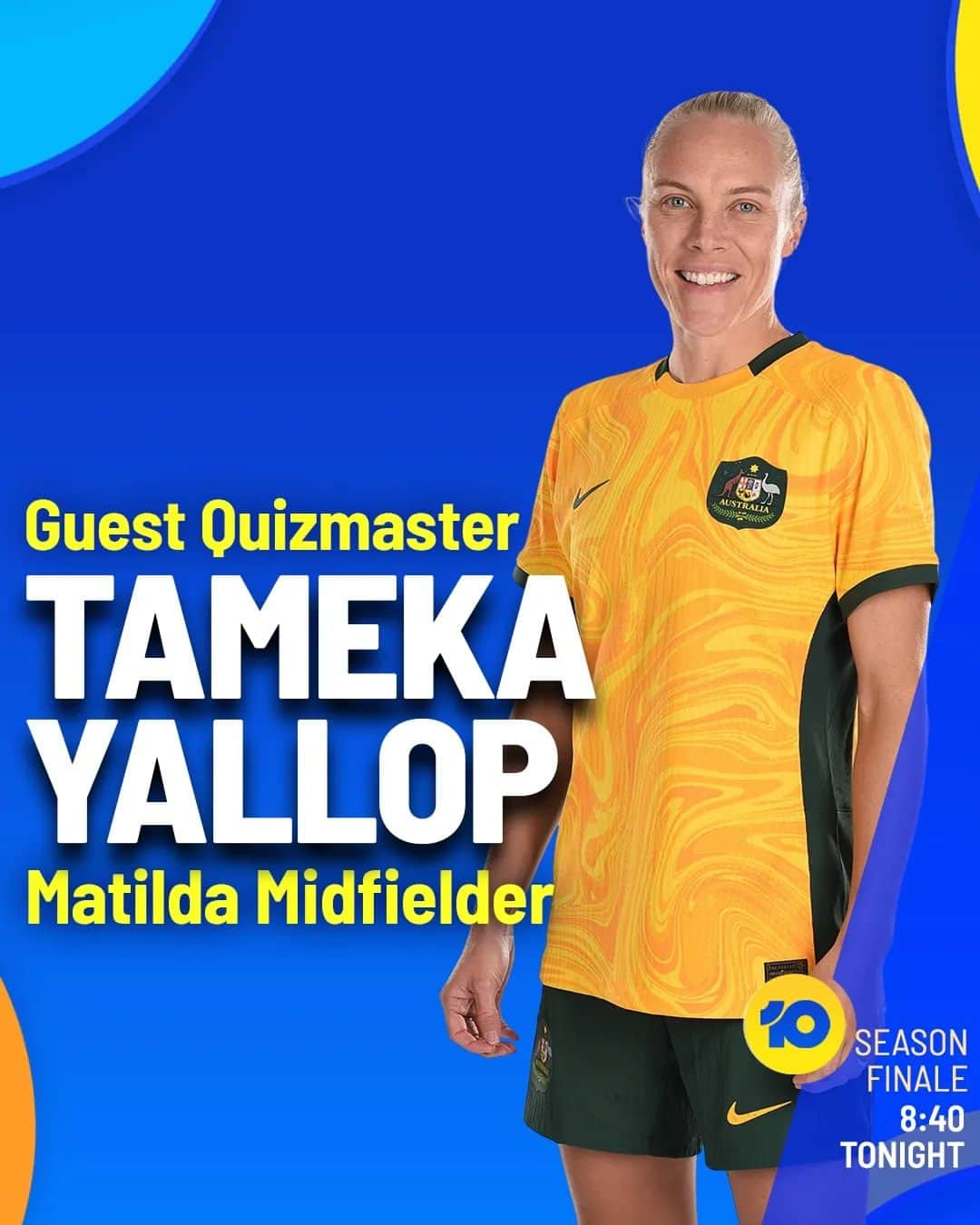 タメカ・バットさんのインスタグラム写真 - (タメカ・バットInstagram)「A big finale needs a big Guest Quizmaster ⚽ Matildas midfielder Tameka Yallop joins us live in-studio from 8:40 TONIGHT on Channel 10」11月6日 16時22分 - tamekayallop