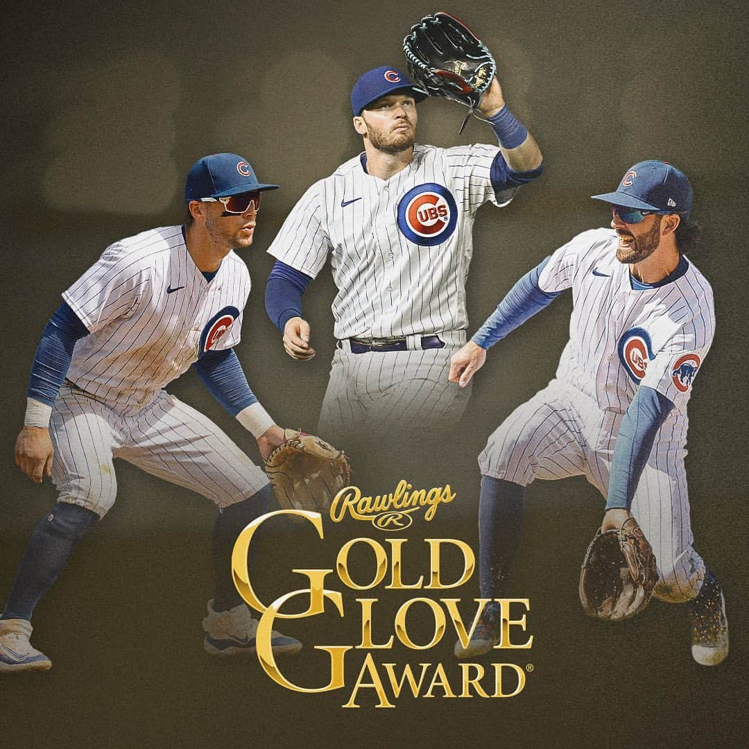 シカゴ・カブスさんのインスタグラム写真 - (シカゴ・カブスInstagram)「Golden boys! 🤩 Congratulations to Nico Hoerner, Dansby Swanson and Ian Happ on winning the @rawlingssg Gold Glove Awards at 2B, SS and LF.」11月6日 10時13分 - cubs