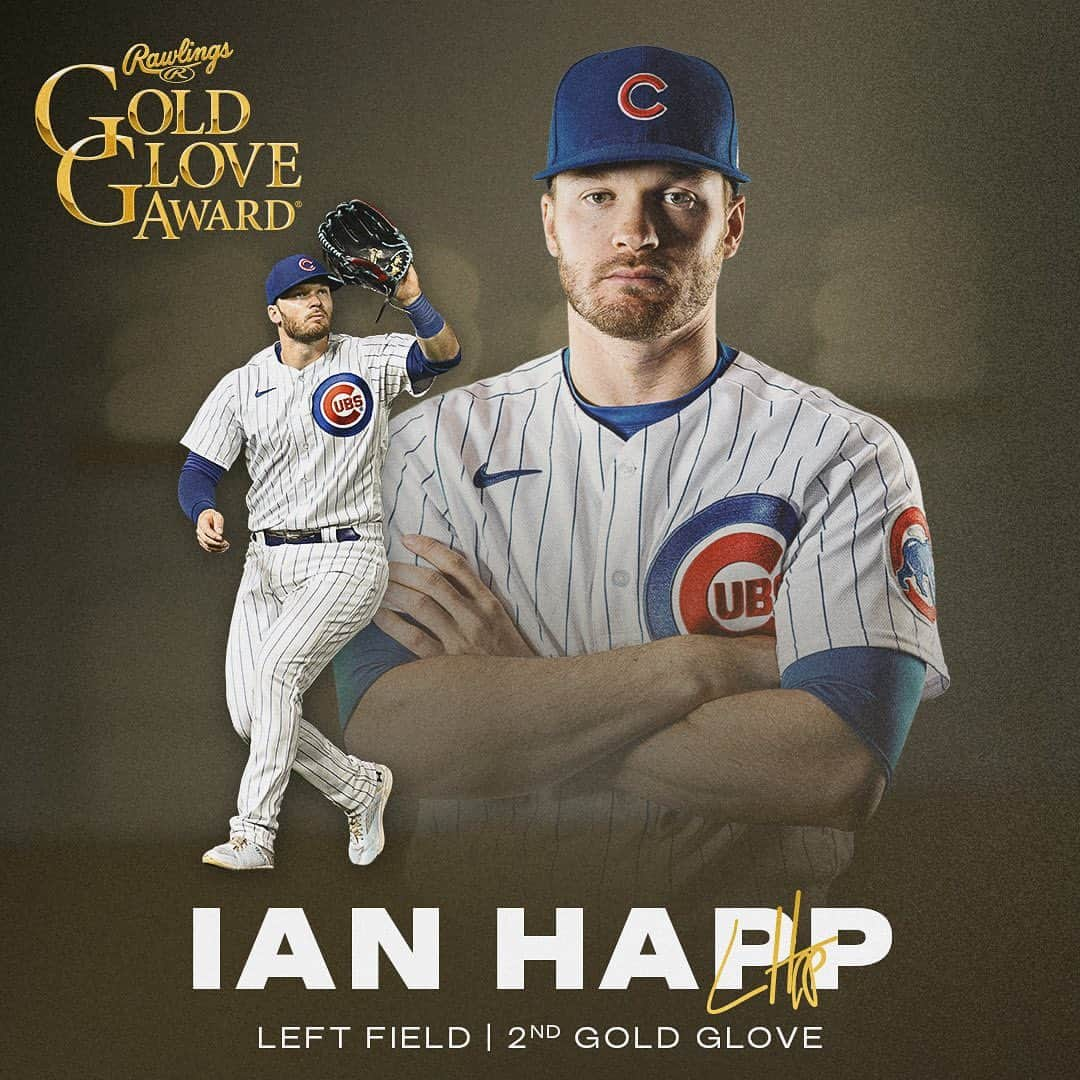 シカゴ・カブスさんのインスタグラム写真 - (シカゴ・カブスInstagram)「Golden boys! 🤩 Congratulations to Nico Hoerner, Dansby Swanson and Ian Happ on winning the @rawlingssg Gold Glove Awards at 2B, SS and LF.」11月6日 10時13分 - cubs