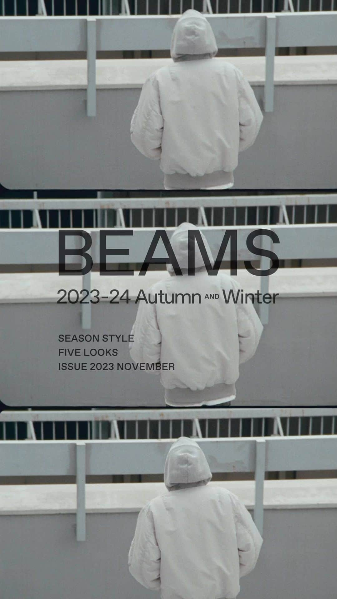 BEAMS MENのインスタグラム：「… BEAMS 2023-24 AUTUMN & WINTER Style.11-15  “BASIC&EXCITING”をテーマに心地よい日常着を追及する、メンズカジュアルレーベル〈BEAMS〉。 オーセンティックとコンテンポラリー、モードとストリート等、一見相反して見えるスタイルを絶妙に織りなすことで、“BASIC & EXCITING”というBEAMSの原点となる「価値のダイナミズム」を体現し、日本の若者のファッションカルチャーを進化させ牽引していきます。   2023-24AWシーズンは、昨シーズンに続き『Y2K』のムードを踏襲。90年代後半から2000年代のトレンドを再評価して、BEAMS流アメカジの世界観を作り上げています。 当時の最新テクノロジーを取り入れたデザインや素材感、時代を描写する近未来的な思想から着想を得て現代の秋冬仕様にアレンジしたアイテム構成に、テクニカルで都会的なグレーやブラック、アースを連想するモカやナチュラルなどをキーカラーとしてミックスしたコレクションです。 〈BEAMS〉が表現する現代的アメカジをお楽しみください。 . @beams_official @beams_mens_casual #beams #ビームス」