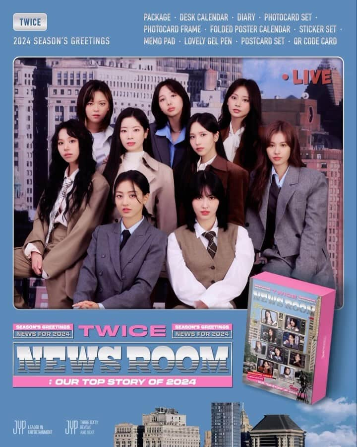 TWICEのインスタグラム：「TWICE SEASON’S GREETINGS 2024 TWICE NEWS ROOM : Our Top Story of 2024🎥  PRE-ORDER│11.07 TUE (KST)  #TWICE #트와이스 #TWICE_NEWS_ROOM #2024SEASONSGREETINGS」