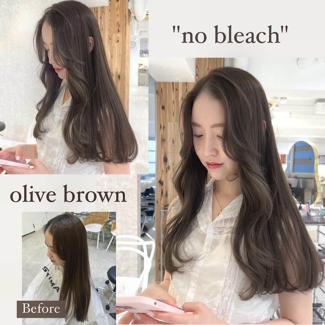 古賀美紀さんのインスタグラム写真 - (古賀美紀Instagram)「【人気NO1！bleach無しでできる色素薄めカラー】 嫌な赤みを消してくれて透明感抜群な  「 #オリーブブラウン ❤︎」  現在の明るさより明るくしたい方、地毛からのカラーのお客様はダブルケアカラー  選択お願いします♡  ✨オススメメニュー✨ "人気No.1" ✔️プレミアムケアカラー　¥11400~ 毛髪強化剤♡髪の毛を補強し切れ毛・枝毛を98.6%防ぎます！ →髪の毛に凄く良いので、髪の毛を綺麗に持続させたい方オススメです！  "前処理剤オプションメニュー" 毛髪は、約80%のタンパク質（PPT）と 約5%の脂質（CMC）約12%の水分で構成されています。  前処理剤のPPTとCMCを＋する事で カラーの仕上がりとカラーの持続性をUPします♡！  ✔️CMC ¥1500 ブリーチ、ヘアカラーの薬剤を均一に浸透させる。 ダメージ補修と保湿をし髪表面をツヤやかに 指通りをよくする。 →髪の硬さ、パサつき、ゴワつきは cmcが失われてるのでオススメです♡！  ✔️PPT ¥1500 ダメージを補修し、ダメージで失った髪の タンパク質部分を補修し、弾力を与えてくれます。 ヘアカラーの再現性と持ちを高める。 →ダメージや色落ちが気になる方オススメ 【プレミアムケアカラーとの同時施術でさらに効果UP！】  ✔️CMC＋PPT ¥3000 更にクオリティを高めたい方オススメです♡  ※前処理を希望の方は、予約時にどの前処理をしたいか LINEしてください♡」11月6日 13時30分 - koga_miki__