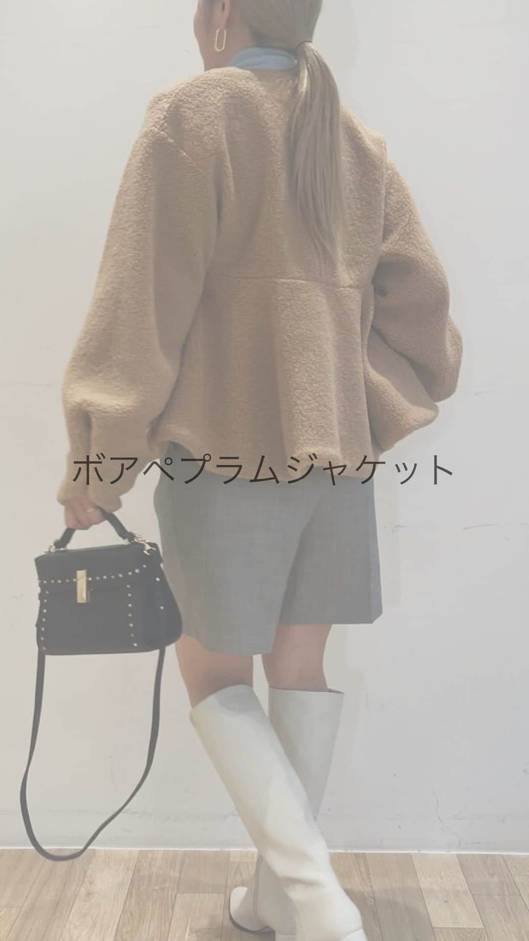 celford_officialのインスタグラム：「【OUTER COLLECTION】  ◆ボアペプラムジャケット ¥29,700 OWHT,GBEG,CML 36,38サイズ  【着用】 末吉:OWHT,36 西川:GBEG,36 山根:CML,38 -————————— 末吉:161cm/ウェーブ 西川:158cm/ウェーブ 山根:161cm/ナチュラル -—————————  #CELFORDAW23 #celford #セルフォード」