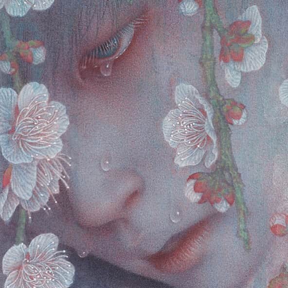 後藤温子のインスタグラム：「"声 / Voice" Watercolor on cotton cloth / 2022」