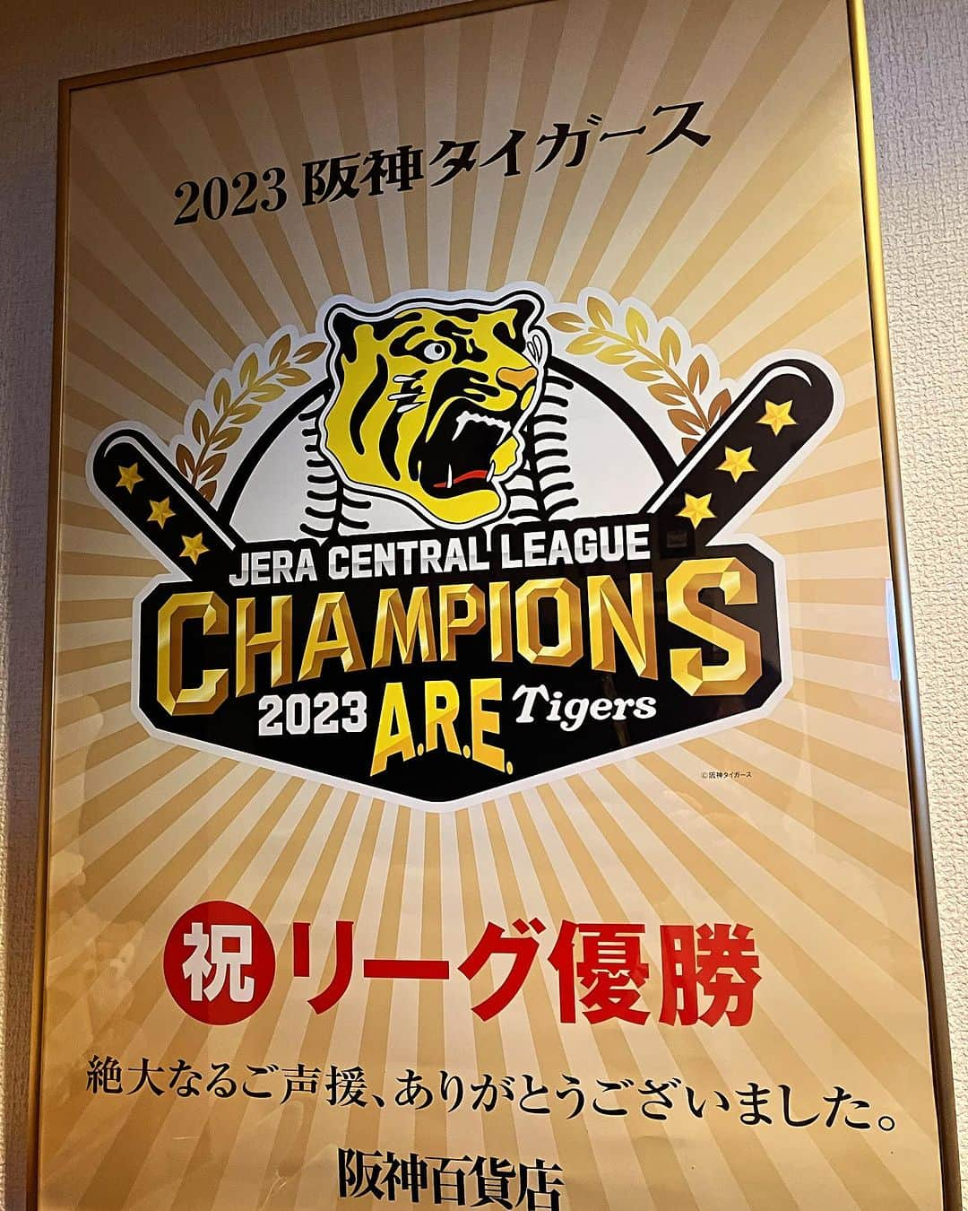川原洋二のインスタグラム：「今年のツアーで お客様にいただいた 貴重な貴重なポスター‼️  玄関に飾らせていただいたら、 CSも日本シリーズも勝ち抜き、 悲願の日本一に🎊  出かける前にパワーもらえるなぁ💪 優勝出来てよかったあー‼️  #阪神タイガース  #日本シリーズ2023  #阪神百貨店」