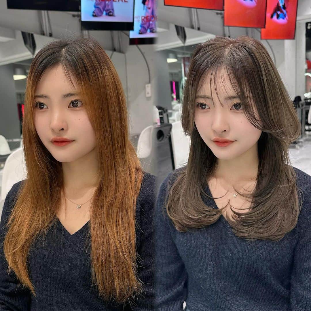 中村雄樹のインスタグラム：「レイヤーカットで今っぽいシルエットを作りつつ、オリーブアッシュで秋っぽく🫒:網紅ヘア🇨🇳 .  :網紅ヘア🇨🇳 . . 『10代〜30代限定 指名料サービスcoupon🎟️』 📛レイヤーカット＋高保湿トリートメント  ¥5,500 📛レイヤーカット＋ワンメイクカラー＋高保湿トリートメント ¥9,900 📛レイヤーカット＋デザインブリーチ ¥18,700 ※指名料¥3,300がサービスになります ※カラーメニューは別途ロング料金有 . . . 2023/9/1 New Open REDEAL SHIBUYA. . 中華美人叶う網紅ヘア🇨🇳になれるヘアサロン✂︎ :wang hong hair  . . @redeal_hair  .  ⚪️#ディスコネレイヤーカット ⚪️ . "繋げていない" レイヤーカットを称して ディスコネレイヤーカットと名付けました。  近年ショートスタイルでは定番化していたディスコネ。これをボブ〜ロングに生かしたカットデザインです。 . REDEALではブリーチカラーのお客様も多いのですが、 レイヤーは入れすぎるとハイトーンは特に "中間がパサつく"ので傷んで見えます。 ですがこのレイヤーカットはそれがないです。 . . "繋げてない"からこそのメリットを大きく5つに分けると . ⚪️軽くなり過ぎずに"巻きやすい毛束"を作れる ⚪️"中間がパサつかない"ので傷んで見えない ⚪️全体の"重さ"は残るのでスカスカしない ⚪️繋げないところがあるため工程が少なくカット時間も短い ⚪️後ろにはレイヤーが少ないので寝癖になり辛い . . REDEAL考案の "ディスコネレイヤーカット" 鏡越しの毎朝が楽しみになります。  . . . 🔍REDEAL SHIBUYAのカラーの"こだわり" . こちらにupさせて頂いてるスタイルは基本 "1ブリーチ"での仕上がりが多いです。 理由として、 . . 🔍低温ブリーチでの施術 :当日の施術時間は熱を出さないためにじわじわブリーチ致します . 🔍入念に行う"カウンセリング" 現在の状態と"なりたいイメージ像"の可能かどうかも含めてか擦り合わせてなるべく1ブリーチで理想の仕上がりになる計画を一緒に立てます。 . . . .  . . . . . . . 🟡ご新規のご予約方法🟡 基本はREDEAL SHIBUYA のホットペッパーかお電話よりご予約ください。 . 🟥ホットペッパー （アプリ又はGoogleで大宮REDEAL SHIBUYAで検索） 🟨 📞 03 6416 9152 . ※基本的に営業時間以外もご予約できるのとポイント付くのでホットペッパーを推奨しております . 【お問い合わせ方法】 お電話のみとさせて頂きます。 🟨📞 03 6416 9152 . . . 🟡メニューの選び方🟡 .  【✂︎カット✂︎】 ⚪️ディスコネレイヤーカット 重さを残したレイヤースタイルをされたい方はこちらのメニューを選択してください。 ⚪️トリミングカット 乾いた状態でカットが完結するレベルの毛量調整や毛先の調整の方はこちらがおすすめです。 ⚪️デザインカット 上記２つ以外のショートやボブカット等々ご希望の方はこちらのメニューをお選びください。 . ※基本当日追加可能です✂︎ .  【🎨カラー🎨】 メニューがわからない場合 🔴ブリーチ有メニュー（4〜5時間前後） 🔵ブリーチ無メニュー（2時間前後） どちらかでご予約頂けましたらある程度お時間に限りはござまいすが当日変更等の対応はできますのでご安心ください。その日の気持ちをカウンセリングさせて頂き、ご提案をさせて頂きます  【🌿トリートメント🌿】 基本的に10分前後の施術になります。 事前のご予約、当日の変更も対応可能です。 . . ※施術料はその日の適切な金額をカウンセリングでお伝え致しますのでご安心ください ※ご予約状況でメニュー変更が難しい場合もございますので予めご了承ください . .  . . . REDEAL SHIBUYA . 東京都渋谷区宇田川町3-10 いちごフィエスタ渋谷3階  . 渋谷美容室 カミカリスマ "受賞"ヘアサロン . . . . . . . .  .  #レイヤースタイル #小顔カット #小顔ヘア #アッシュグレー #ワンカール  #中国ヘア #レイヤー #レイヤーカット #ワンホンヘア  #レイヤーカットロング  #ダークトーンカラー #ザクザクレイヤー #ウルフヘア #渋谷美容室 #東京美容室  #ミディアムレイヤー #後毛 #後毛カット #サイドバング #渋谷レイヤーカット  #ロングウルフ #フェイスレイヤー #姫カット #ミディアムウルフ #ウルフカット」