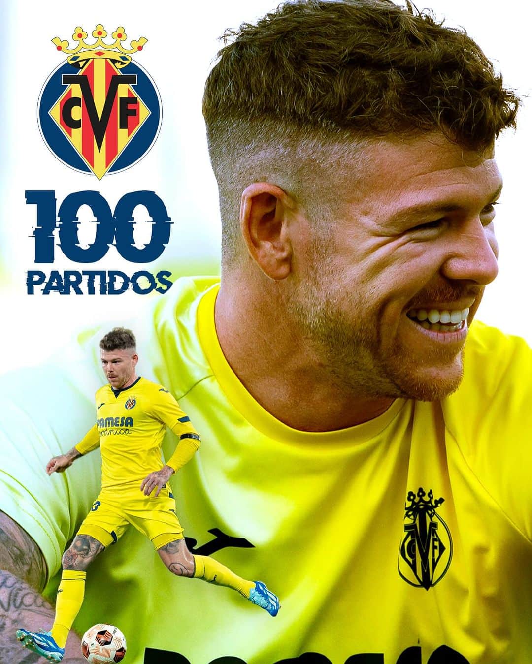 ビジャレアルCFのインスタグラム：「Alberto Moreno cumplió su partido número 100 con el Submarino en el #VillarrealAthletic 💯  ¡Enhorabuena, @18albertomp 💛!」