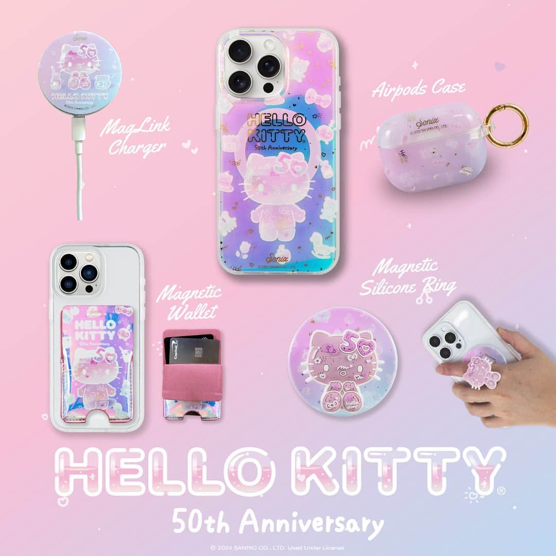Hello Kittyのインスタグラム：「Join the celebration 🎂💕✨ The Hello Kitty 50th Anniversary collection by @shopsonix is available now! Link in bio to shop. #HelloKitty50th」