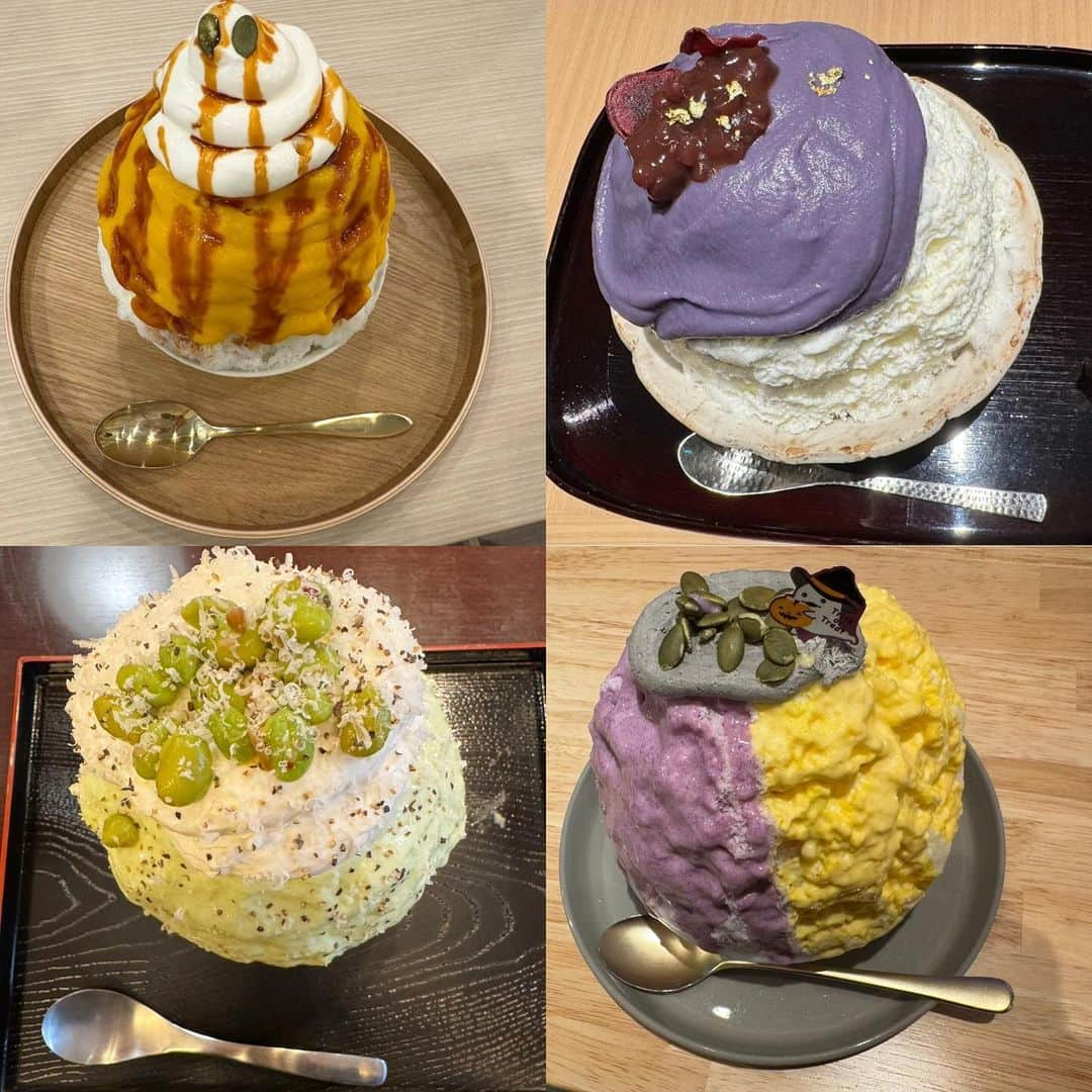 倉野尾成美のインスタグラム：「10月のかき氷です🍧 かぼちゃとか芋が多い🎃🍠✨」