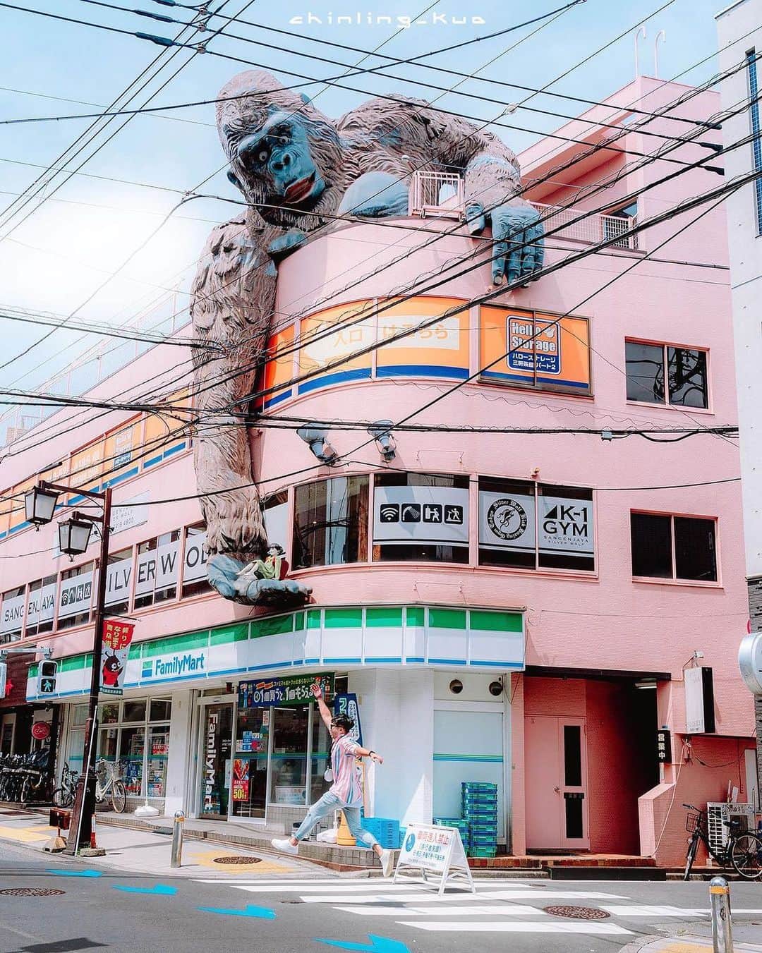 Promoting Tokyo Culture都庁文化振興部のインスタグラム：「Leaning over the roof of a building is... a giant gorilla! 🦍 This can't-miss sight is located in Taishido, Setagaya-ku. It was built in 1979 to become a landmark of the Taishido shopping street and is still a familiar landmark in the area even today.  -  建物の屋上から身を乗り出しているのは...巨大なゴリラ！🦍 思わず目を見張るようなこちらは、世田谷区・太子堂にある「ゴリラビル」。 太子堂商店街の名物になるようにと昭和54年に建てられ、今も街のランドマークとして親しまれています。  #tokyoartsandculture 📸: @chinling_kuo  #setagaya #tokyoarchitecture #ゴリラビル  #tokyostreet #tokyophotography #tokyojapan  #tokyotokyo #culturetrip #explorejpn #japan_of_insta #japan_art_photography #japan_great_view #theculturetrip #japantrip #bestphoto_japan #thestreetphotographyhub  #nipponpic #japan_photo_now #tokyolife #discoverjapan #japanfocus #japanesestyle #unknownjapan #streetclassics #timeless_streets  #streetsnap #artphoto #publicart #publicartwork」