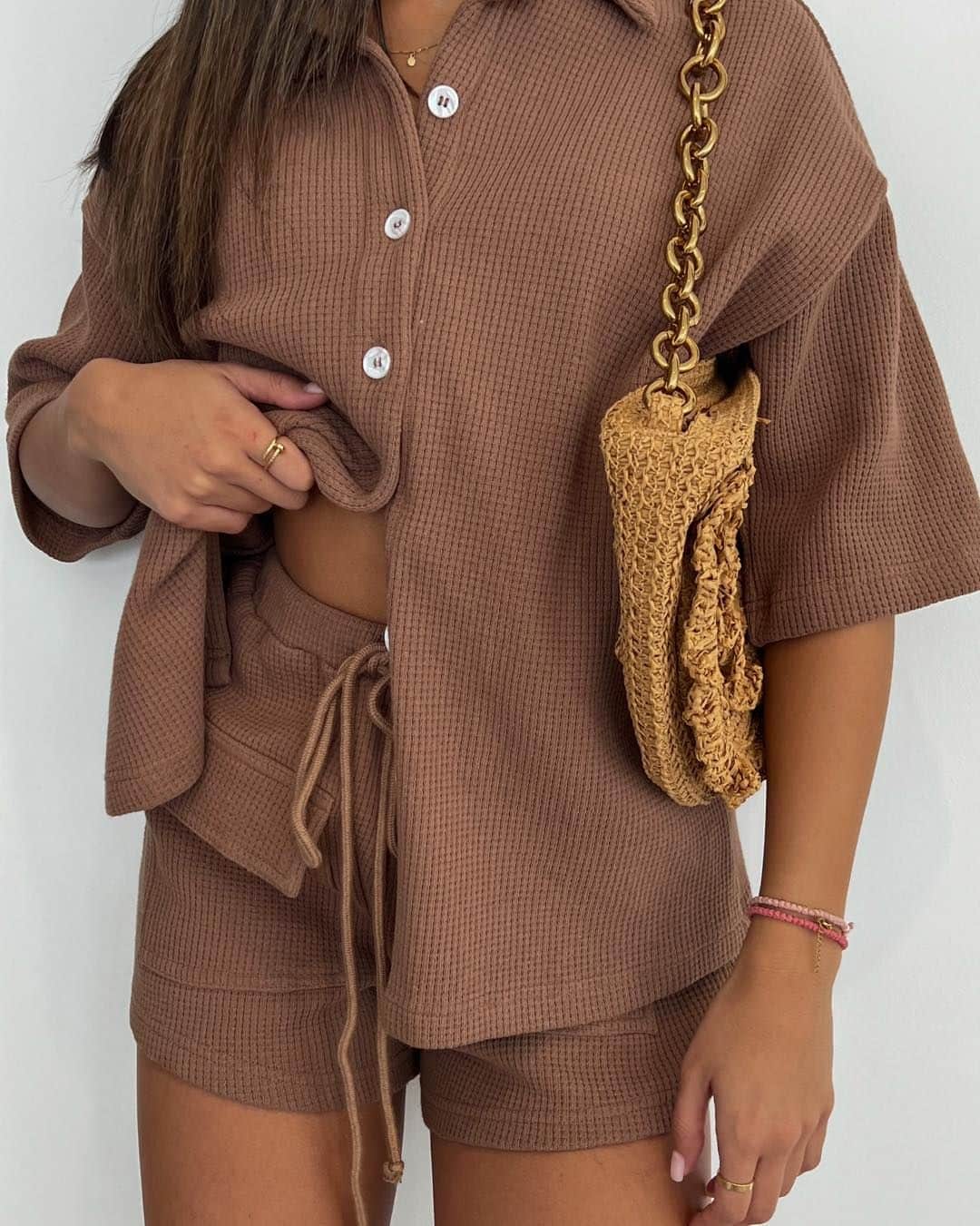 SABO SKIRTのインスタグラム：「Forever fav Kase Top + Shorts is now available in Chocolate 🤎 #sabo」